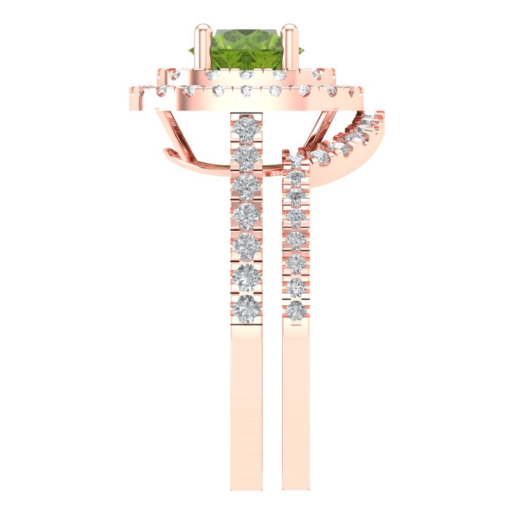 1.7825 cttw Round Cut Natural Peridot Bridal Set - Solid Rose Gold Engagement Ring & Wedding Band