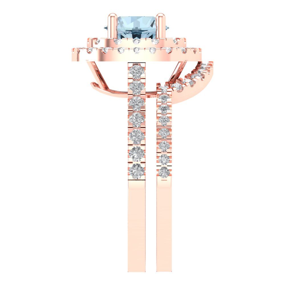 1.7825 cttw Round Cut Natural Aquamarine Bridal Set - Solid Rose Gold Engagement Ring & Wedding Band