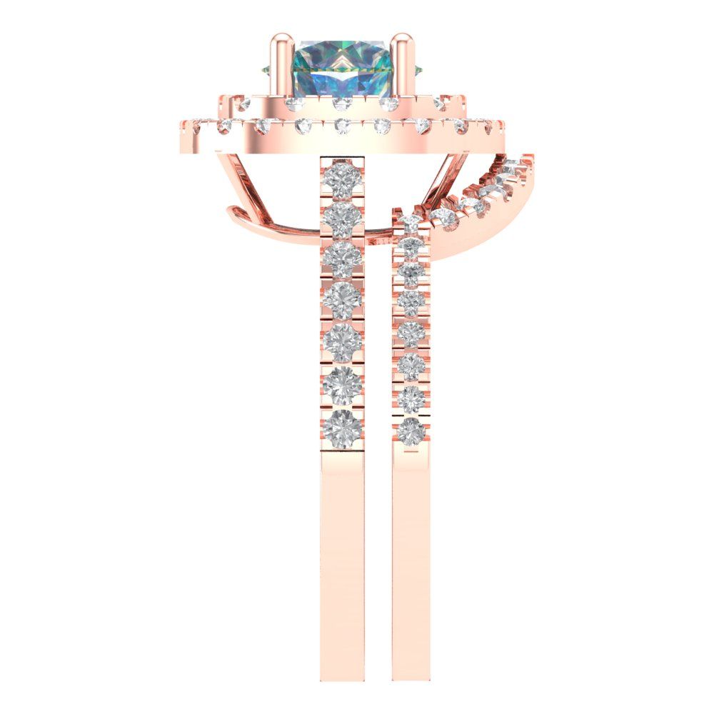 1.7825 cttw Round Cut Blue Moissanite Bridal Set - Solid Rose Gold Engagement Ring & Wedding Band