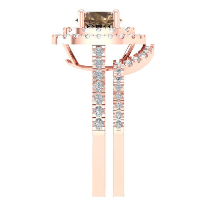 1.7825 cttw Round Cut Simulated Champagne Diamond Bridal Set - Solid Rose Gold Engagement Ring & Wedding Band