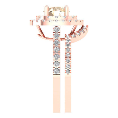 1.7825 cttw Round Cut Natural Morganite Bridal Set - Solid Rose Gold Engagement Ring & Wedding Band