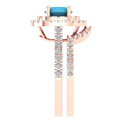 1.7825 cttw Round Cut Simulated Turquoise Bridal Set - Solid Rose Gold Engagement Ring & Wedding Band