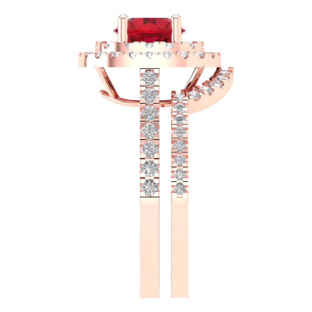 1.7825 cttw Round Cut Simulated Ruby Bridal Set - Solid Rose Gold Engagement Ring & Wedding Band