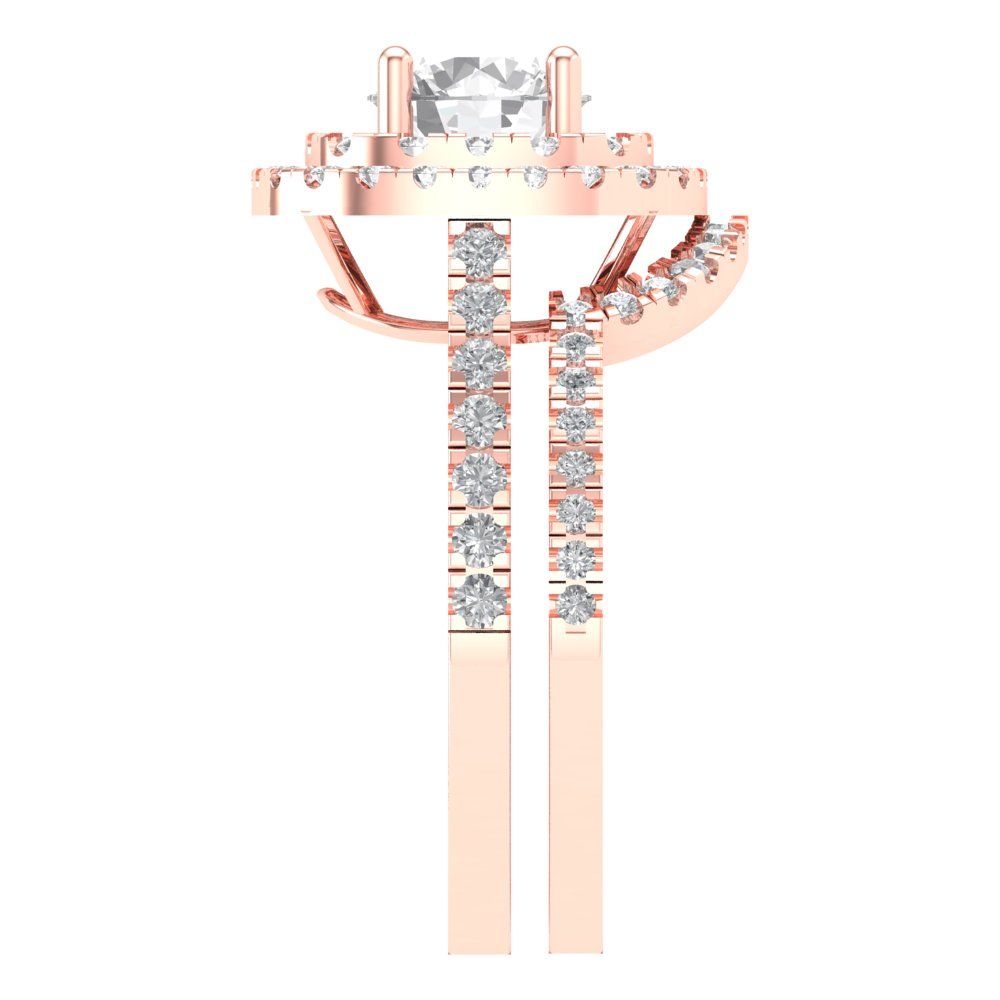 1.7825 cttw Round Cut Moissanite Bridal Set - Solid Rose Gold Engagement Ring & Wedding Band