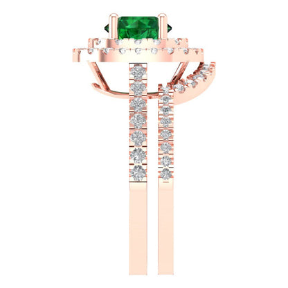 1.7825 cttw Round Cut Simulated Emerald Bridal Set - Solid Rose Gold Engagement Ring & Wedding Band