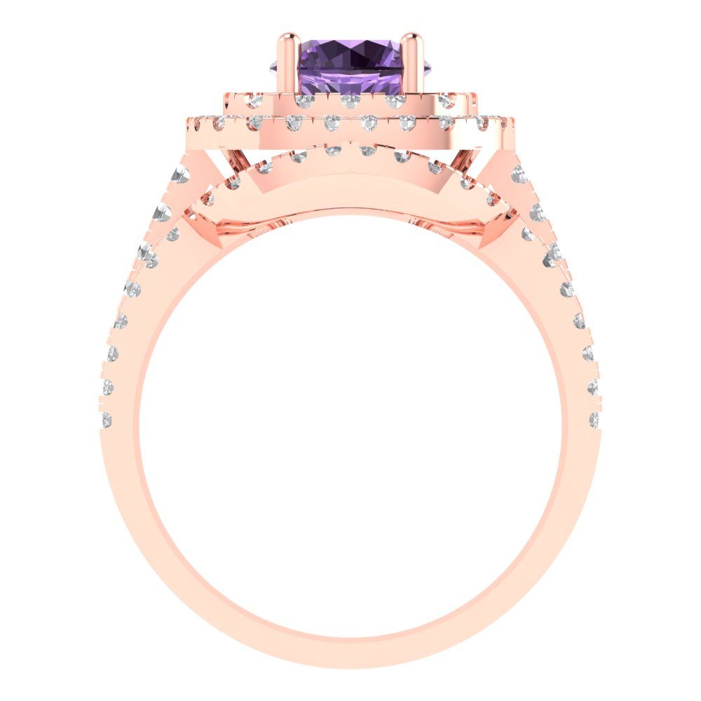 1.7825 cttw Round Cut Simulated Alexandrite Bridal Set - Solid Rose Gold Engagement Ring & Wedding Band