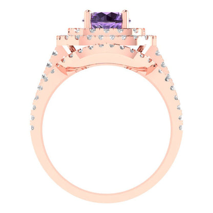 1.7825 cttw Round Cut Simulated Alexandrite Bridal Set - Solid Rose Gold Engagement Ring & Wedding Band