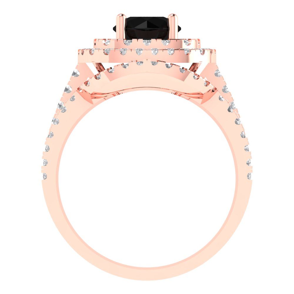 1.7825 cttw Round Cut Natural Onyx Bridal Set - Solid Rose Gold Engagement Ring & Wedding Band
