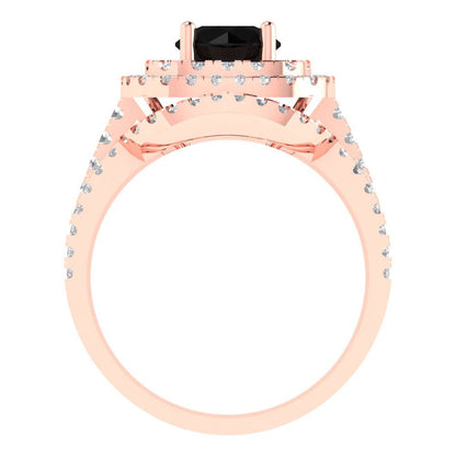 1.7825 cttw Round Cut Natural Onyx Bridal Set - Solid Rose Gold Engagement Ring & Wedding Band