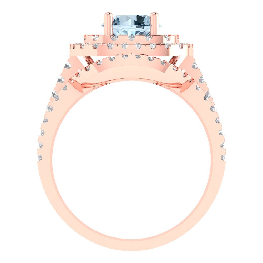 1.7825 cttw Round Cut Natural Aquamarine Bridal Set - Solid Rose Gold Engagement Ring & Wedding Band