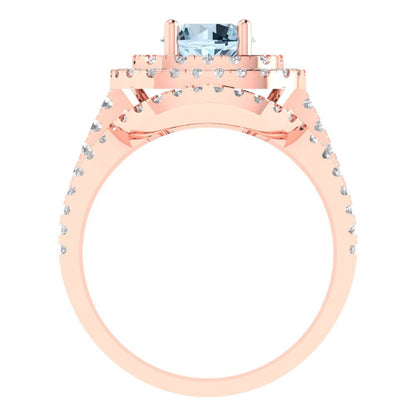 1.7825 cttw Round Cut Natural Aquamarine Bridal Set - Solid Rose Gold Engagement Ring & Wedding Band