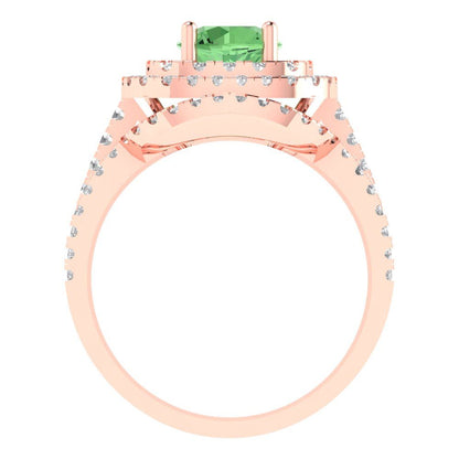 1.7825 cttw Round Cut Simulated Green Diamond Bridal Set - Solid Rose Gold Engagement Ring & Wedding Band