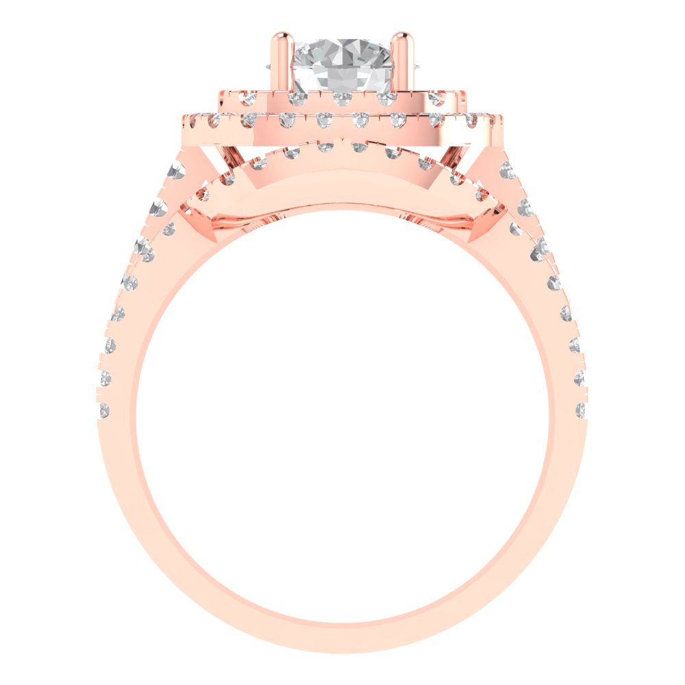 1.7825 cttw Round Cut Zirconia Simulated Diamond Bridal Set - Solid Rose Gold Engagement Ring & Wedding Band