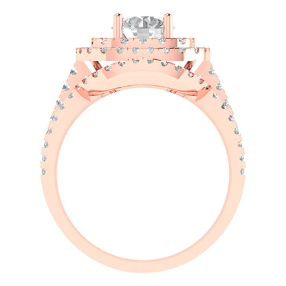 1.7825 cttw Round Cut Moissanite Bridal Set - Solid Rose Gold Engagement Ring & Wedding Band
