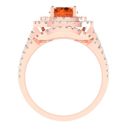 1.7825 cttw Round Cut Simulated Pink Tourmaline Bridal Set - Solid Rose Gold Engagement Ring & Wedding Band
