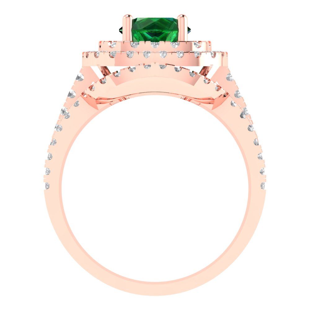 1.7825 cttw Round Cut Simulated Emerald Bridal Set - Solid Rose Gold Engagement Ring & Wedding Band