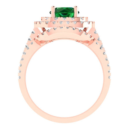 1.7825 cttw Round Cut Simulated Emerald Bridal Set - Solid Rose Gold Engagement Ring & Wedding Band