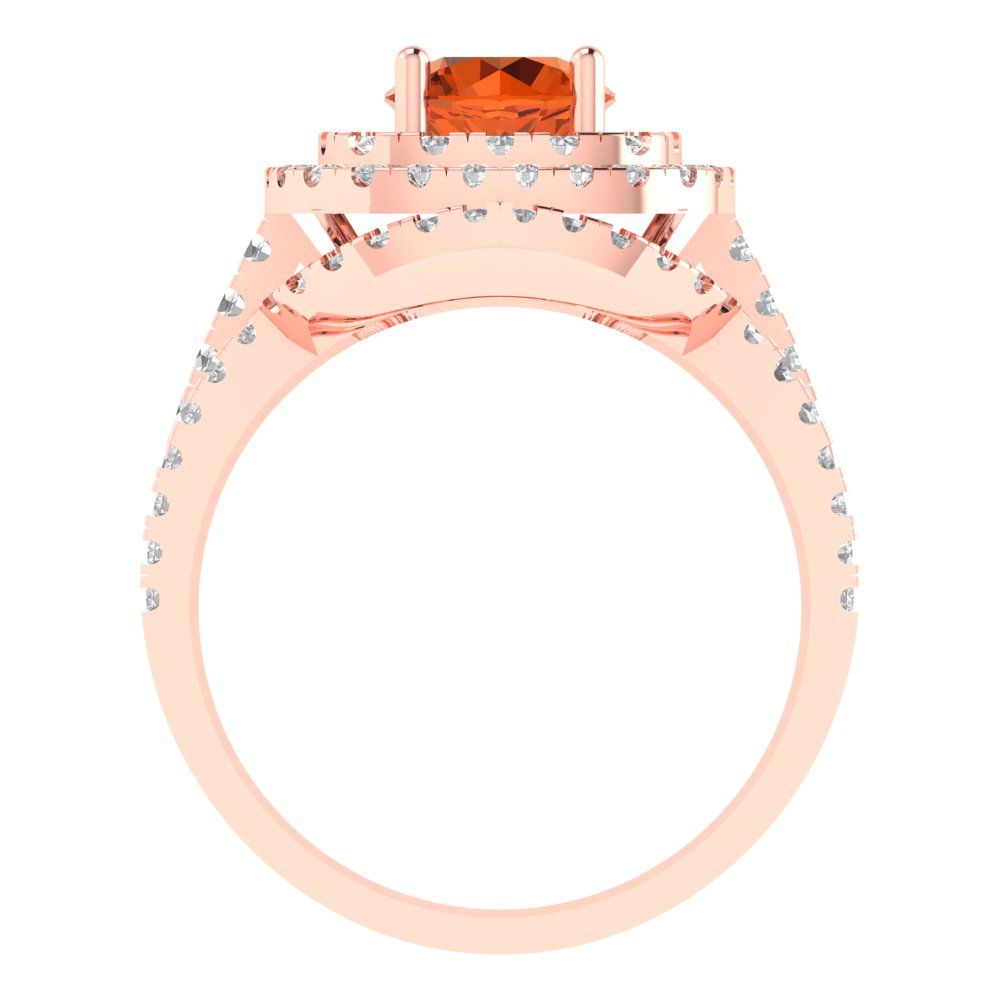 1.7825 cttw Round Cut Simulated Ruby Bridal Set - Solid Rose Gold Engagement Ring & Wedding Band