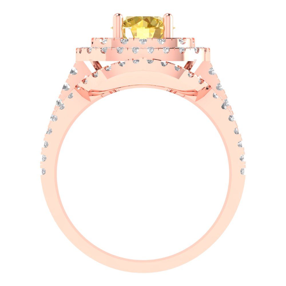 1.7825 cttw Round Cut Simulated Yellow Diamond Bridal Set - Solid Rose Gold Engagement Ring & Wedding Band