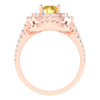 1.7825 cttw Round Cut Simulated Yellow Diamond Bridal Set - Solid Rose Gold Engagement Ring & Wedding Band