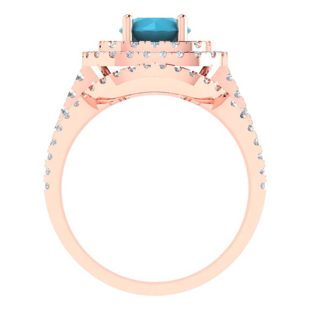 1.7825 cttw Round Cut Simulated Turquoise Bridal Set - Solid Rose Gold Engagement Ring & Wedding Band