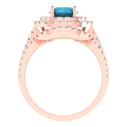 1.7825 cttw Round Cut Simulated Turquoise Bridal Set - Solid Rose Gold Engagement Ring & Wedding Band