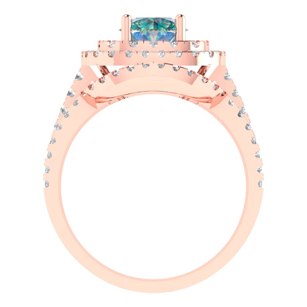 1.7825 cttw Round Cut Blue Moissanite Bridal Set - Solid Rose Gold Engagement Ring & Wedding Band