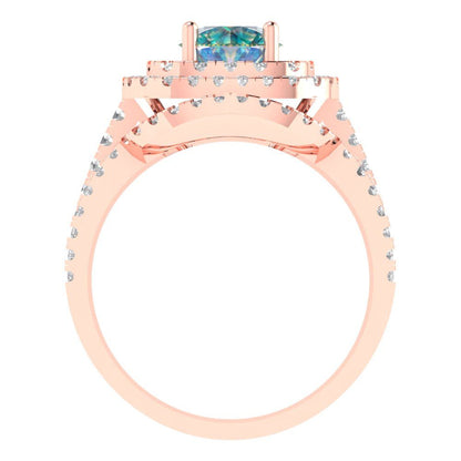 1.7825 cttw Round Cut Blue Moissanite Bridal Set - Solid Rose Gold Engagement Ring & Wedding Band