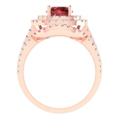1.7825 cttw Round Cut Natural Garnet Bridal Set - Solid Rose Gold Engagement Ring & Wedding Band