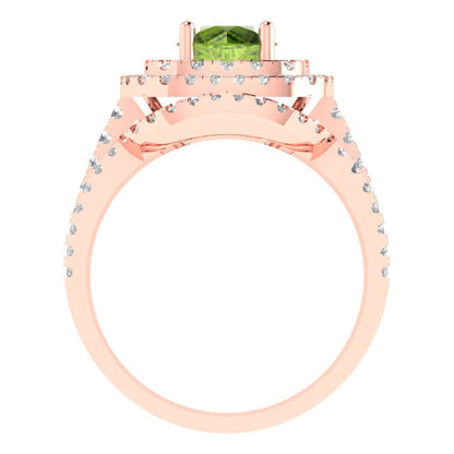 1.7825 cttw Round Cut Natural Peridot Bridal Set - Solid Rose Gold Engagement Ring & Wedding Band