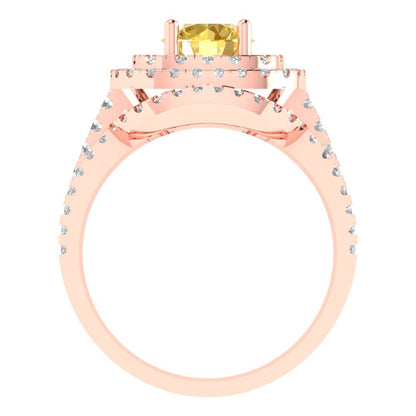 1.7825 cttw Round Cut Natural Citrine Bridal Set - Solid Rose Gold Engagement Ring & Wedding Band