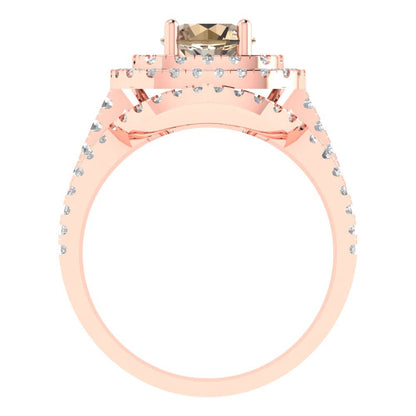 1.7825 cttw Round Cut Yellow Moissanite Bridal Set - Solid Rose Gold Engagement Ring & Wedding Band
