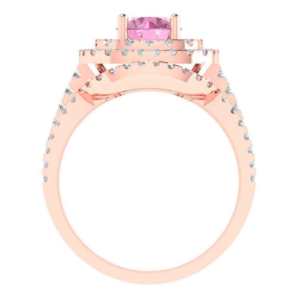 1.7825 cttw Round Cut Simulated Pink Diamond Bridal Set - Solid Rose Gold Engagement Ring & Wedding Band