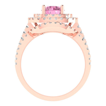 1.7825 cttw Round Cut Simulated Pink Diamond Bridal Set - Solid Rose Gold Engagement Ring & Wedding Band