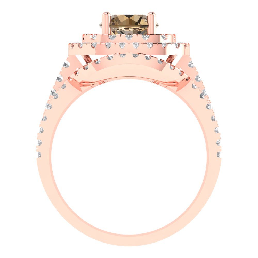 1.7825 cttw Round Cut Simulated Champagne Diamond Bridal Set - Solid Rose Gold Engagement Ring & Wedding Band