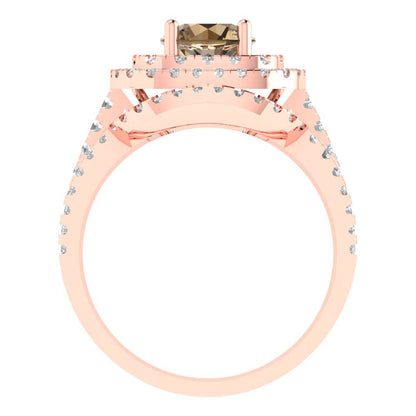 1.7825 cttw Round Cut Simulated Champagne Diamond Bridal Set - Solid Rose Gold Engagement Ring & Wedding Band