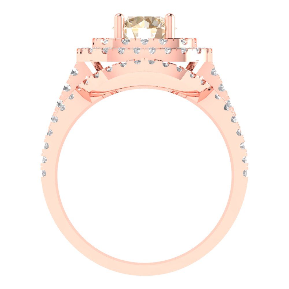 1.7825 cttw Round Cut Natural Morganite Bridal Set - Solid Rose Gold Engagement Ring & Wedding Band