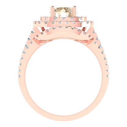 1.7825 cttw Round Cut Natural Morganite Bridal Set - Solid Rose Gold Engagement Ring & Wedding Band