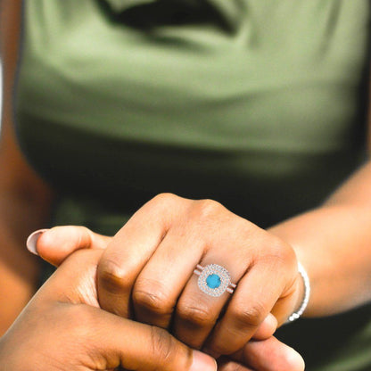 1.7825 cttw Round Cut Simulated Turquoise Bridal Set - Solid Rose Gold Engagement Ring & Wedding Band