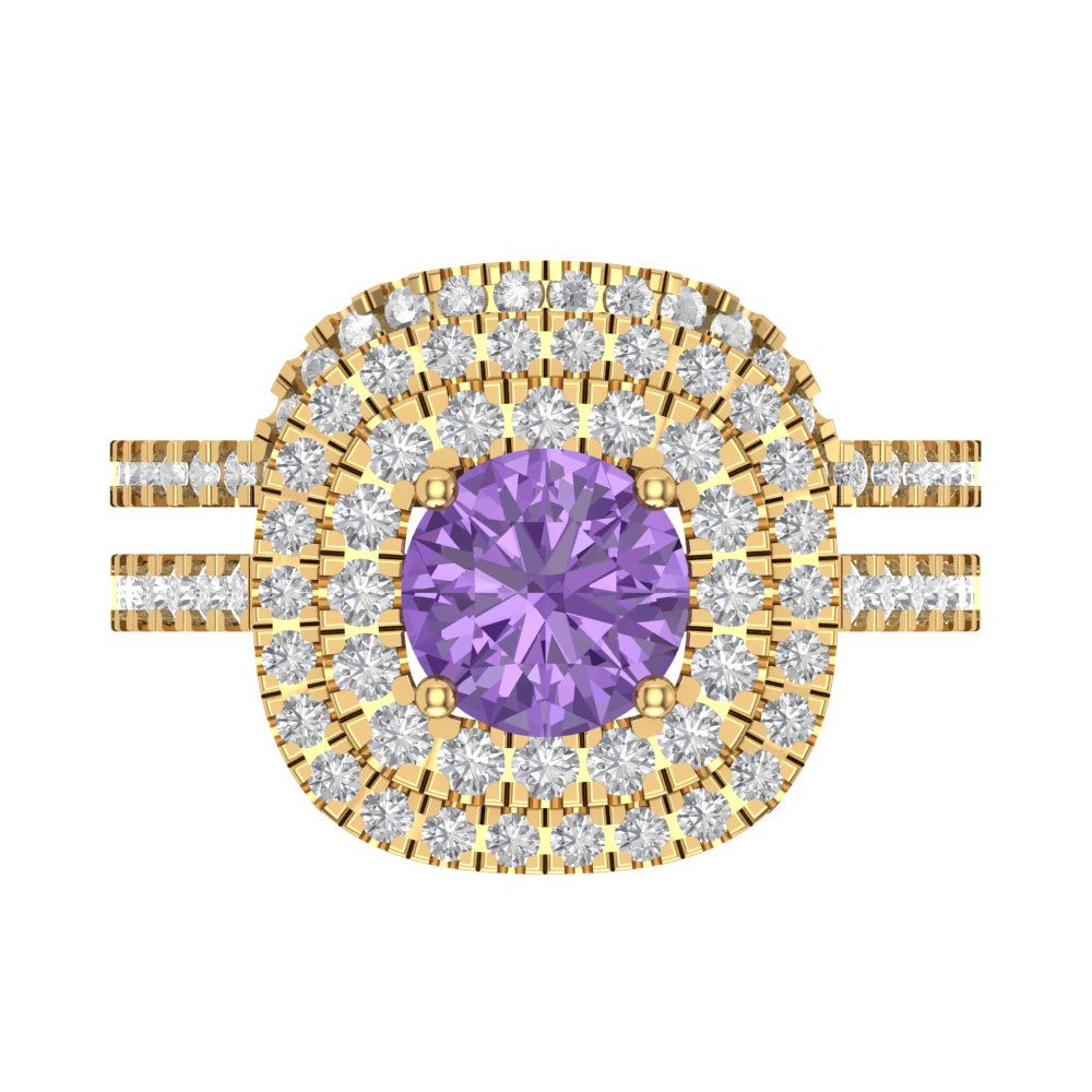 1.7825 cttw Round Cut Simulated Alexandrite Bridal Set - Solid Yellow Gold Engagement Ring & Wedding Band