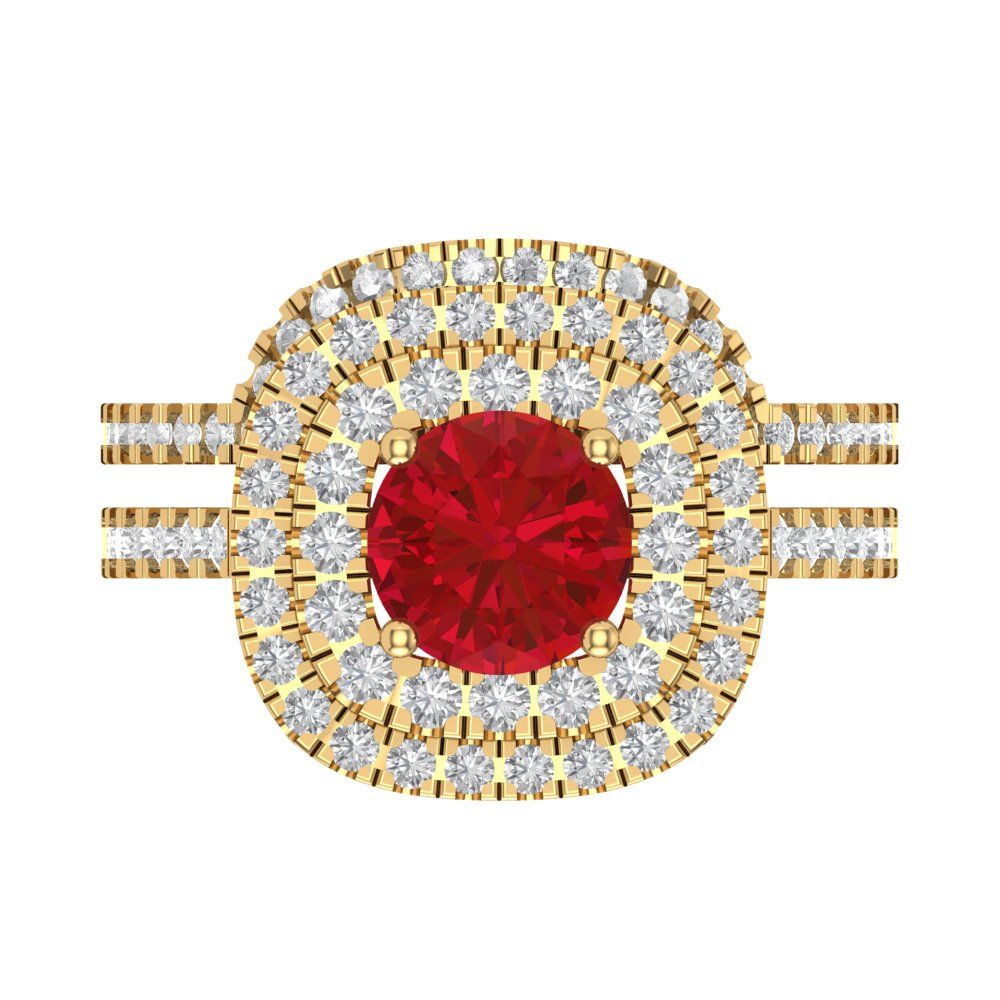1.7825 cttw Round Cut Simulated Pink Tourmaline Bridal Set - Solid Yellow Gold Engagement Ring & Wedding Band