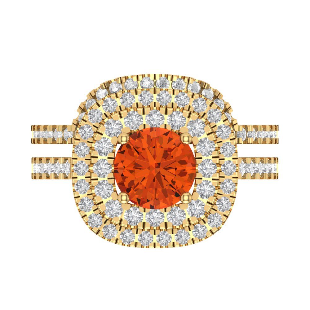 1.7825 cttw Round Cut Simulated Red Diamond Bridal Set - Solid Yellow Gold Engagement Ring & Wedding Band