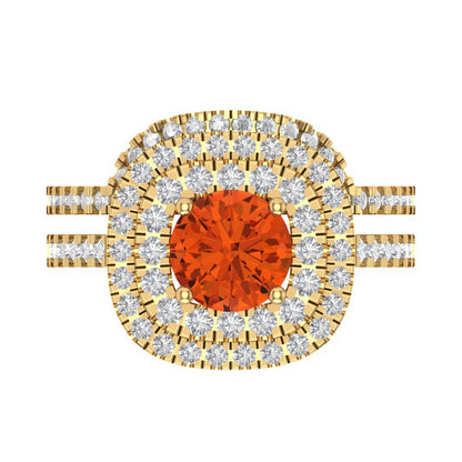 1.7825 cttw Round Cut Simulated Red Diamond Bridal Set - Solid Yellow Gold Engagement Ring & Wedding Band