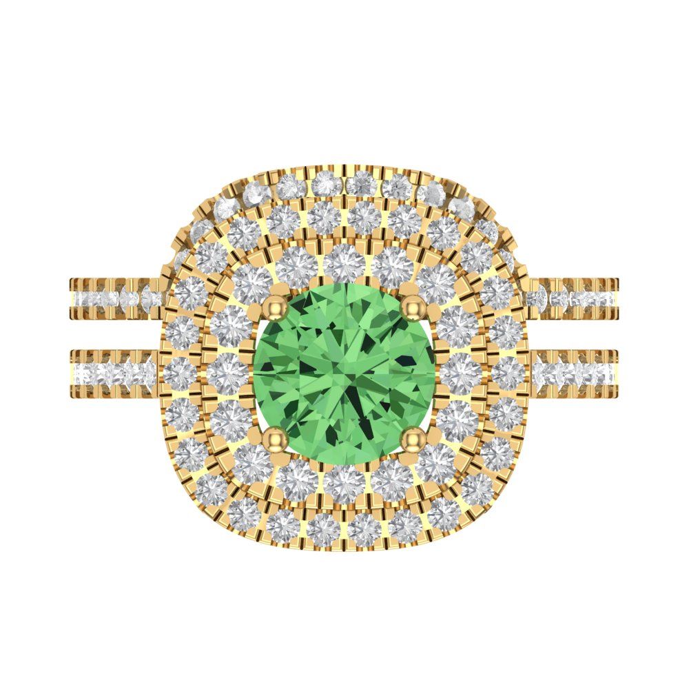 1.7825 cttw Round Cut Simulated Green Diamond Bridal Set - Solid Yellow Gold Engagement Ring & Wedding Band