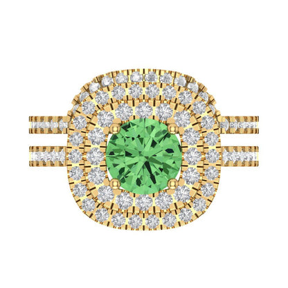 1.7825 cttw Round Cut Simulated Green Diamond Bridal Set - Solid Yellow Gold Engagement Ring & Wedding Band