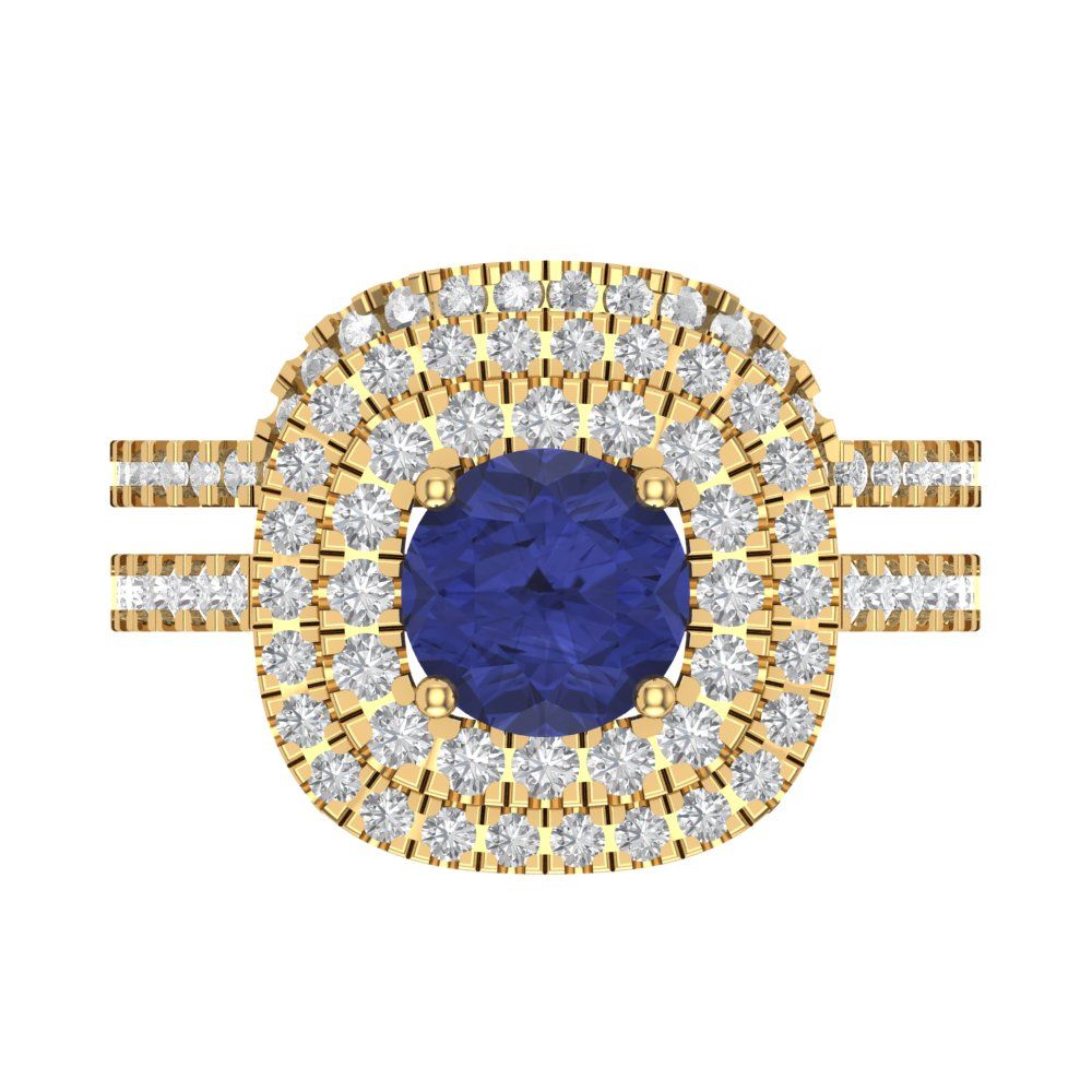 1.7825 cttw Round Cut Simulated Tanzanite Bridal Set - Solid Yellow Gold Engagement Ring & Wedding Band