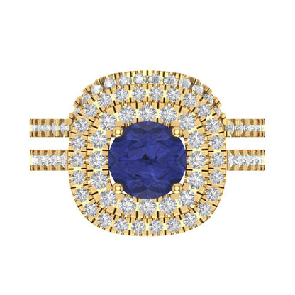 1.7825 cttw Round Cut Simulated Tanzanite Bridal Set - Solid Yellow Gold Engagement Ring & Wedding Band