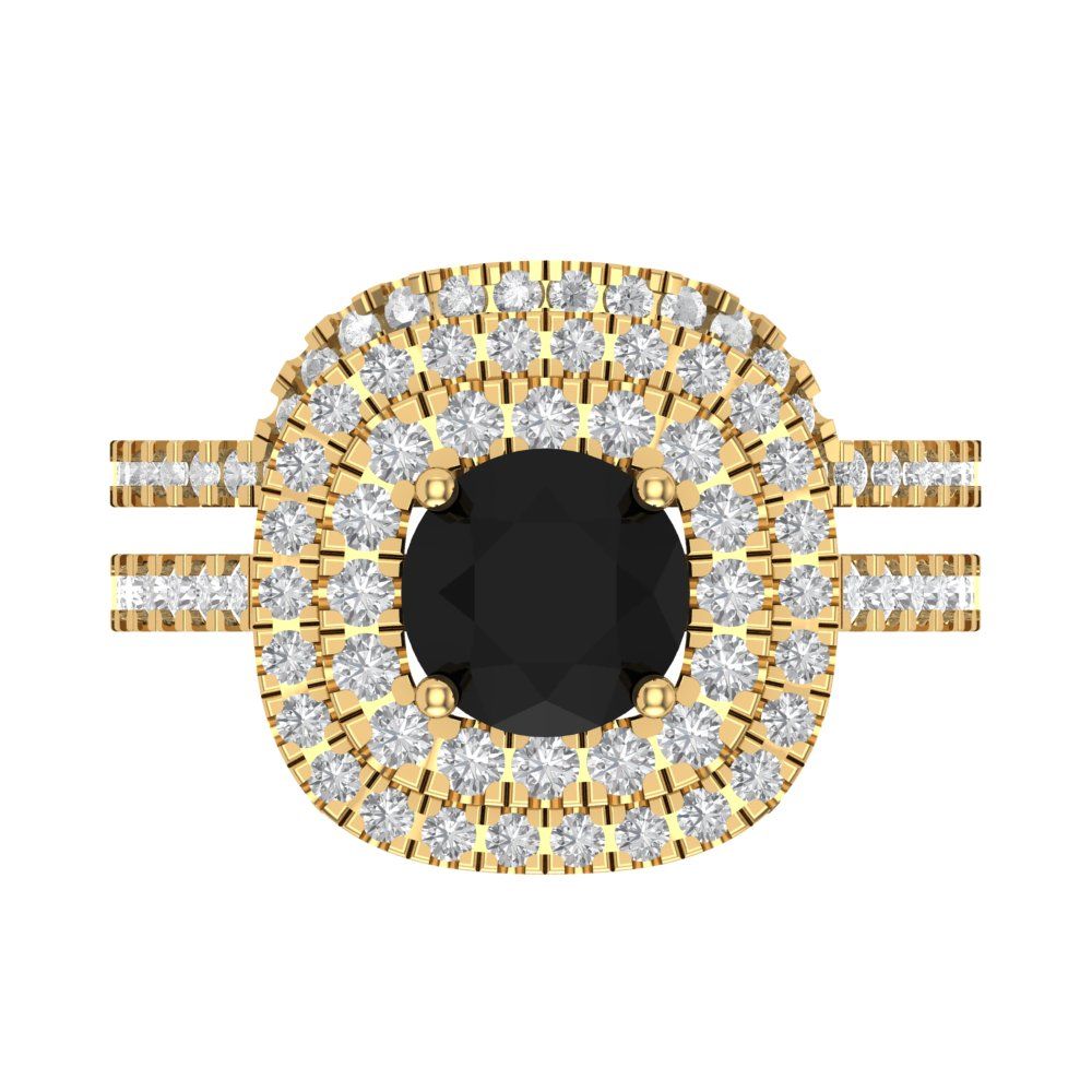 1.7825 cttw Round Cut Natural Onyx Bridal Set - Solid Yellow Gold Engagement Ring & Wedding Band