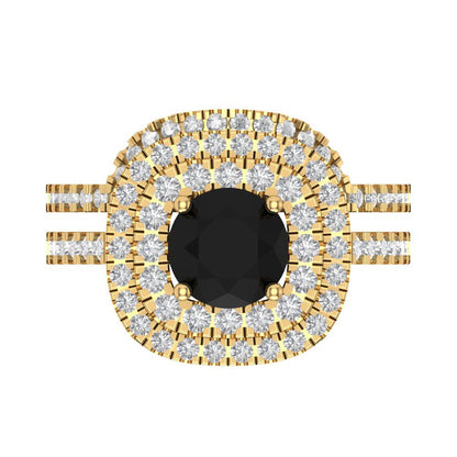 1.7825 cttw Round Cut Natural Onyx Bridal Set - Solid Yellow Gold Engagement Ring & Wedding Band