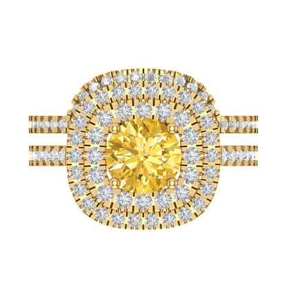 1.7825 cttw Round Cut Natural Citrine Bridal Set - Solid Yellow Gold Engagement Ring & Wedding Band
